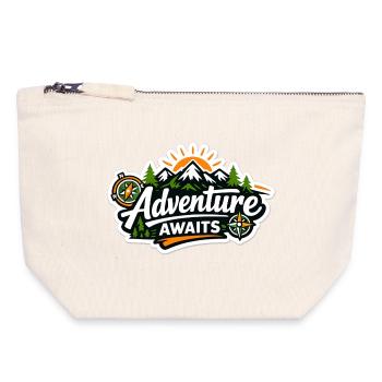 L’aventure attend – Boussole de la forêt de montagne - Pochette zippée en toile 18 x 19 cm - blanc naturel - Devant