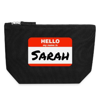 Hello My Name Is Sarah Etikett Namensschild - Canvas Reißverschluss-Täschchen (18 x 19 cm) - Schwarz - Vorne