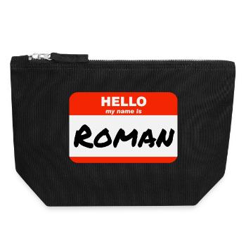 Bonjour, mon nom est romain Étiquette Étiquette - Pochette zippée en toile 18 x 19 cm - noir - Devant
