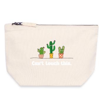 Impossible de toucher à ça – Drôle de dicton sur le cactus - Pochette zippée en toile 18 x 19 cm - blanc naturel - Devant