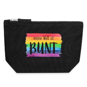 Meine Welt ist bunt Regenbogen fröhlich farbenfroh - Canvas Reißverschluss-Täschchen (18 x 19 cm) - Schwarz - Vorne