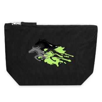 chevaux - étalon - jument - poulain - Pochette zippée en toile 18 x 19 cm - noir - Devant