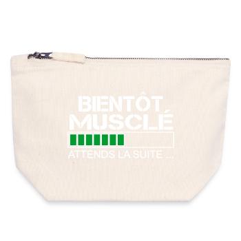 Bientot musclé (blanc et vert) - Pochette zippée en toile 18 x 19 cm - blanc naturel - Devant