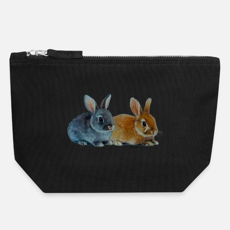 Lapins - Pâques - Pochette zippée en toile 18 x 19 cm - noir
