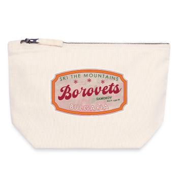 Borovets Bulgaria Ski Mountain Label - Canvas Zip Pouch 18 x 19 cm - nature - Front