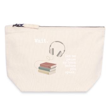 Livre audio, casque, livres - Pochette zippée en toile 18 x 19 cm - blanc naturel - Devant