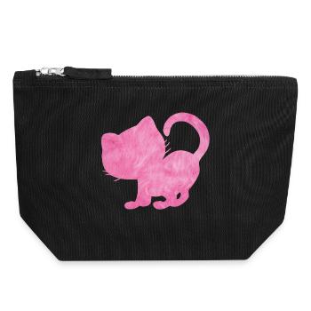Cat silhouette fluffy pink pink cat love - Canvas Zip Pouch 18 x 19 cm - black - Front