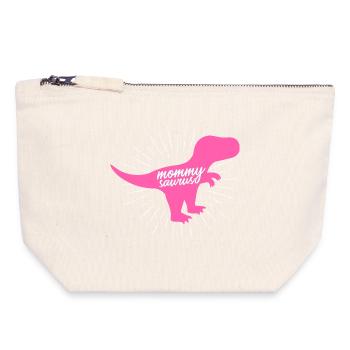 Mommysaurus, silhouette drôle de dinosaure rose T-Rex - Pochette zippée en toile 18 x 19 cm - blanc naturel - Devant