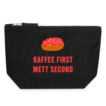 Kaffee first Mett second Frühstück Mettbrötchen - Canvas Reißverschluss-Täschchen (18 x 19 cm) - Schwarz - Vorne