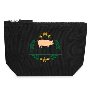 Cochon en couronne de laurier vert avec couronne jaune d’or - Pochette zippée en toile 18 x 19 cm - noir - Devant