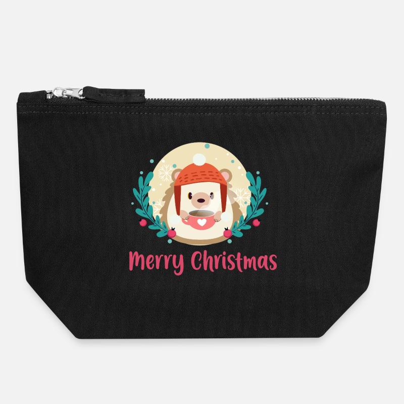 Hérisson Noël cocooning - Pochette zippée en toile 18 x 19 cm - noir