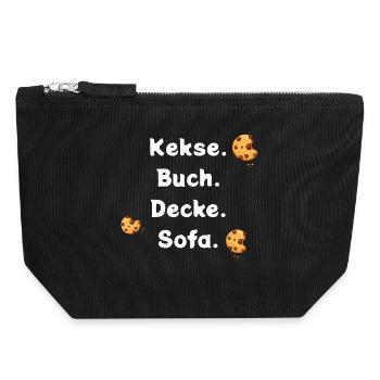 Kekse. Buch. Decke. Sofa. - Canvas Reißverschluss-Täschchen (18 x 19 cm) - Schwarz - Vorne