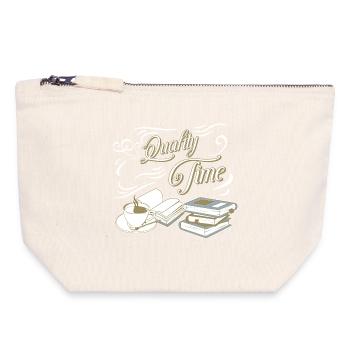 Quality Time Kaffee und Bücher - Canvas Reißverschluss-Täschchen (18 x 19 cm) - Naturweiß - Vorne