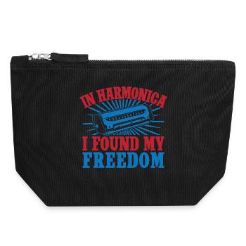 Funny Harmonica Player Found My Freedom Harmonica - Canvas Reißverschluss-Täschchen (18 x 19 cm) - Schwarz - Vorne