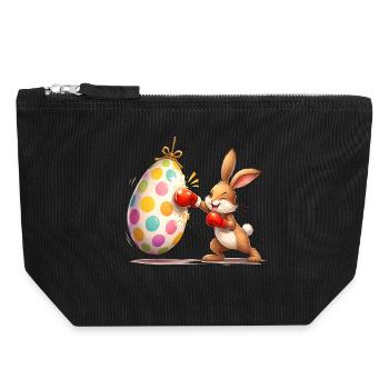 Boxender Osterhase mit Osterei-Boxsack  - Canvas Reißverschluss-Täschchen (18 x 19 cm) - Schwarz - Vorne