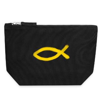 gelber Jesusfisch Fisch Ichthys Fische - Canvas Reißverschluss-Täschchen (18 x 19 cm) - Schwarz - Vorne