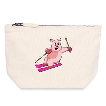 Pig Skier Ski - Pochette zippée en toile 18 x 19 cm - blanc naturel - Devant
