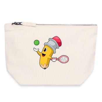 Bleistift Tennis Tennisschläger - Canvas Reißverschluss-Täschchen (18 x 19 cm) - Naturweiß - Vorne