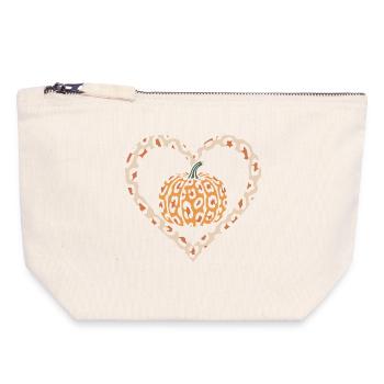Leopard Print Pumpkin Heart Design - Canvas Zip Pouch 18 x 19 cm - nature - Front