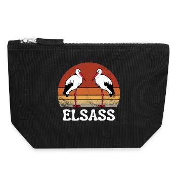 ELSASS VINTAGE STORCH - Canvas Reißverschluss-Täschchen (18 x 19 cm) - Schwarz - Vorne