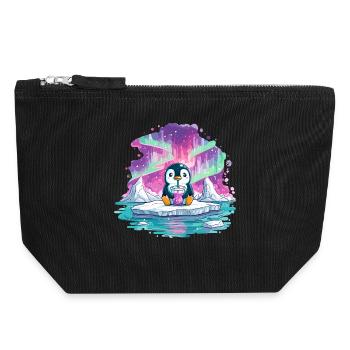 Pinguin auf Eis mit pinkem Drink - Canvas Zip Pouch 18 x 19 cm - black - Front
