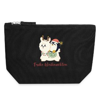 Joyeux Noël alpaga et pingouin - Pochette zippée en toile 18 x 19 cm - noir - Devant