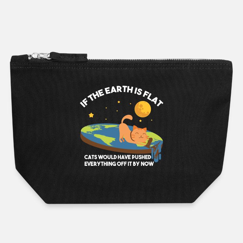 Flat Earth Cat Satire - Canvas Zip Pouch 18 x 19 cm - black