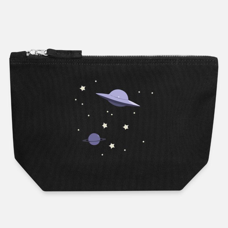 UFO im All - Canvas Reißverschluss-Täschchen (18 x 19 cm) - Schwarz