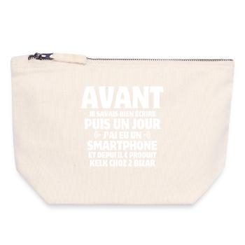 téléphone, sms, téléphone portable - Pochette zippée en toile 18 x 19 cm - blanc naturel - Devant