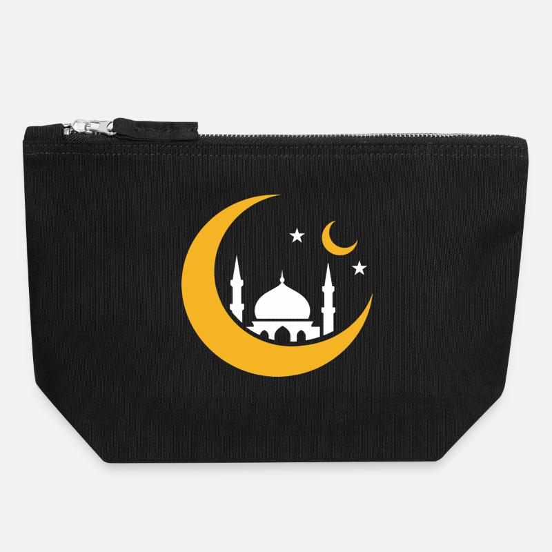 Islam Croissant Lune Mosquée Silhouette  - Pochette zippée en toile 18 x 19 cm - noir