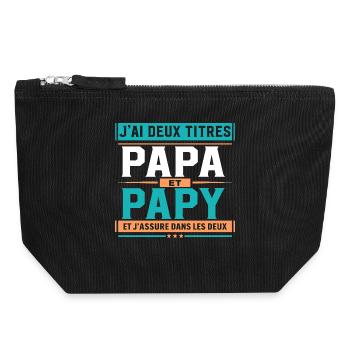 J’ai deux titres Papa et Papy Idée cadeau - Pochette zippée en toile 18 x 19 cm - noir - Devant