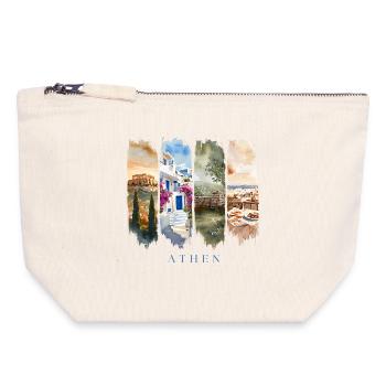 Design d’Athènes – Motif de voyage en Grèce - Pochette zippée en toile 18 x 19 cm - blanc naturel - Devant