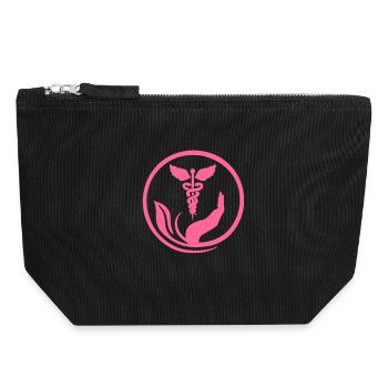 Main bienveillante et Caducée rose - Pochette zippée en toile 18 x 19 cm - noir - Devant
