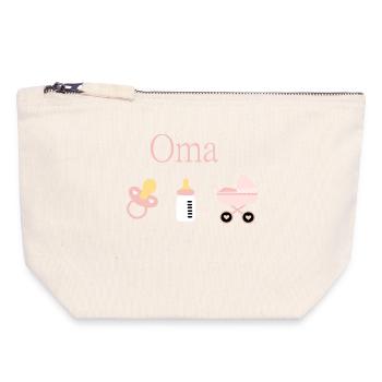 Oma Geburt Mädchen Vorlage personalisierbar - Canvas Reißverschluss-Täschchen (18 x 19 cm) - Naturweiß - Vorne