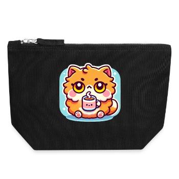 Chat Café Mignon, Kawaii - Pochette zippée en toile 18 x 19 cm - noir - Devant