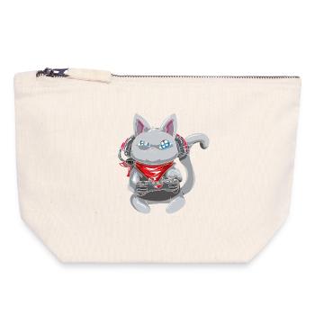 Katze mit Kopfhörern - spielende Katze - Gamer Katze - Canvas Reißverschluss-Täschchen (18 x 19 cm) - Naturweiß - Vorne
