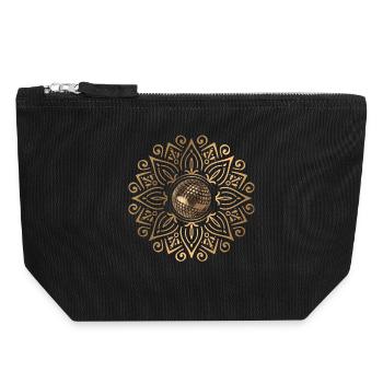 Mandala doré avec boule de pétanque - Pochette zippée en toile 18 x 19 cm - noir - Devant