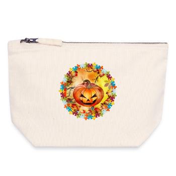 drôle de citrouille d’Halloween dans une ambiance automnale - Pochette zippée en toile 18 x 19 cm - blanc naturel - Devant