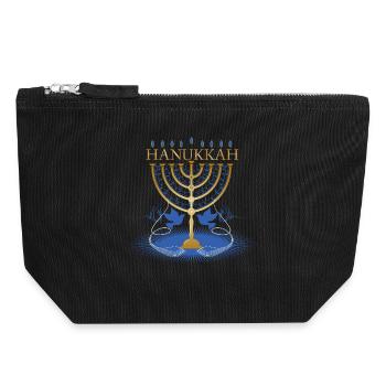 gold-colored Hanukkah candlestick with two doves - Canvas Zip Pouch 18 x 19 cm - black - Front