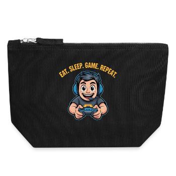 Eat Sleep Game Repeat Gaming Spruch - Canvas Reißverschluss-Täschchen (18 x 19 cm) - Schwarz - Vorne