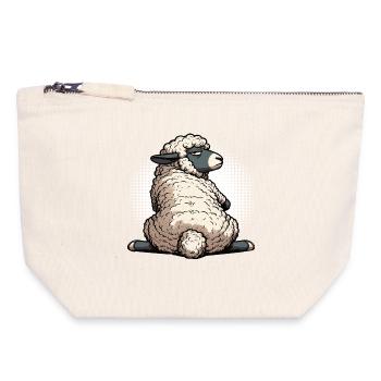 Moutons, moutons, bergers, bergers, bélier, béliers - Pochette zippée en toile 18 x 19 cm - blanc naturel - Devant