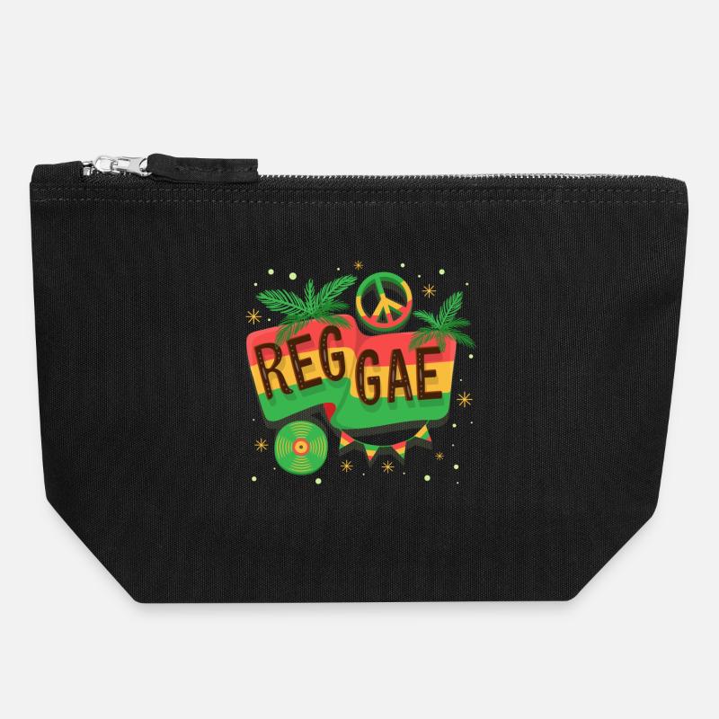 Ambiance arc-en-ciel du drapeau reggae - Pochette zippée en toile 18 x 19 cm - noir