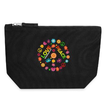 Flower Circle Love Peace - Canvas Zip Pouch 18 x 19 cm - black - Front