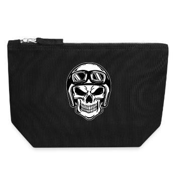 Motocycliste crâne casque motos motards - Pochette zippée en toile 18 x 19 cm - noir - Devant