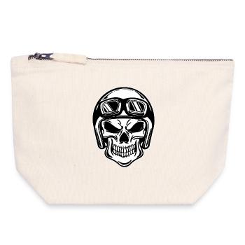 Motocycliste crâne casque motos motards - Pochette zippée en toile 18 x 19 cm - blanc naturel - Devant