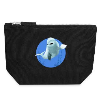 Beluga fröhlich in blauen Kreis - Canvas Reißverschluss-Täschchen (18 x 19 cm) - Schwarz - Vorne