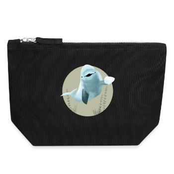 Béluga de baleine des profondeurs joyeuse en cercle - Pochette zippée en toile 18 x 19 cm - noir - Devant