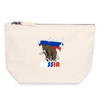 Russie conception de l’ours avec carte et drapeau - Pochette zippée en toile 18 x 19 cm - blanc naturel - Devant