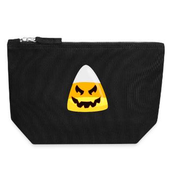 Halloween Candy Corn Pumpkin Emoticon Face - Canvas Zip Pouch 18 x 19 cm - black - Front