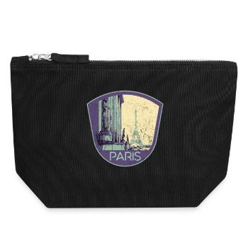 Badge retro, Paris France est ma ville natale - Pochette zippée en toile 18 x 19 cm - noir - Devant